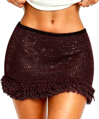 Navneet Minifalda sexy para mujer, con flecos, con lentejuelas, para fiesta, festival, rave, verano
