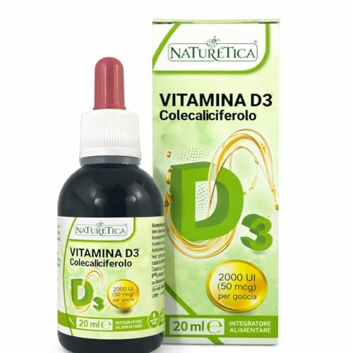 VITAMINA D3 GOCCE Colecalciferolo, 2000 UI per Goccia, in Olio di Oliva Biologico, Supporto Sistema Immunitario e Ossa, 20g