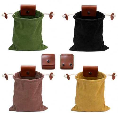 Cuxawamiyo Bolsa para cinturón, 4 Piezas Bolsas Plegables de Lona con cordón, Equipo bushcraft para Setas, Hierbas, Camping y Exterior