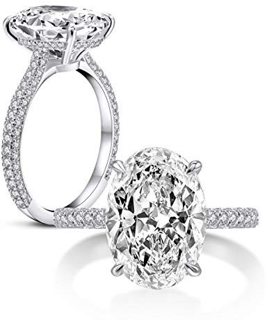AINUOSHI 925 Sterling Silver Women Wedding Rings 5 Carat Oval Cut Cubic Zirconia Engagement Ring(5.5)