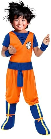 Funidelia Costume Ufficiale di Goku - Dragon Ball per bambino, Pantaloni, maglietta, polsiere, cintura e copristivali, Taglia 7-9 anni - Completo per bambini per feste, Carnevale e Halloween