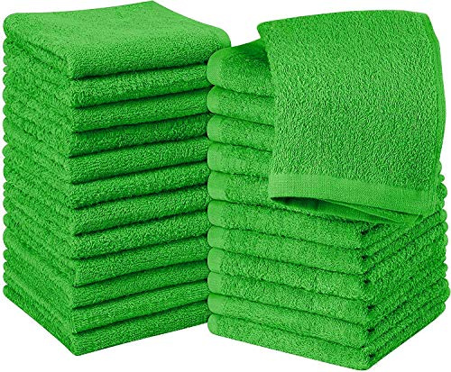 NAUSHA 12 x Face Cloths Towels 100% Soft Cotton Flannels & Wash Cloths 600 GSM High Absorbent & Quick Dry Hotel Quality Towels 30 X 30 cm (Lime Green, 12)