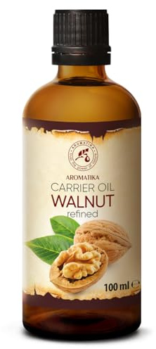 AROMATIKA Walnut Carrier Oil 100 ml - Pure Juglans Regia Base Oil for Face, Body, Hair, Lips & Nails Care - Moisturising Bath, Tanning & Suntan Oil for Massage & Essential Oils