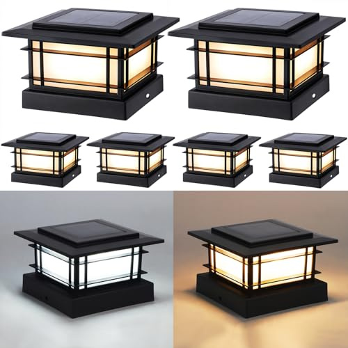 Dynaming 6 Pack Solar Post Cap Lights Outdoor, Fence Post Solar Lights Fit for 4x4 5x5 6x6 Vinyl/Wooden Posts, High Brightness Warm White SMD LED Lighting Decor for Garden Deck Patio