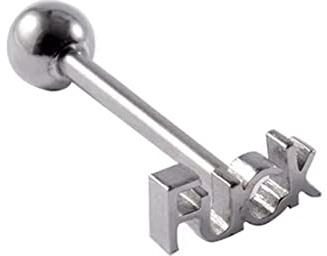 BlackAmazement 316L Edelstahl Piercing Zungenpiercing Barbell Schriftzug Wort F-U-C-K Silber Gold Damen Herren (Silber)