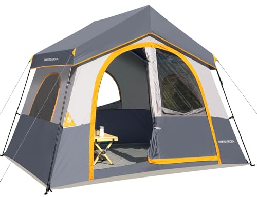 HIKERGARDEN 8 Person Camping Tent - Portable Family Cabin Tent for Camp, Windproof Fabric Camp Tent Outdoor for Hiking, Backpacking, Traveling-12'x9'x80in(H) (Gray)