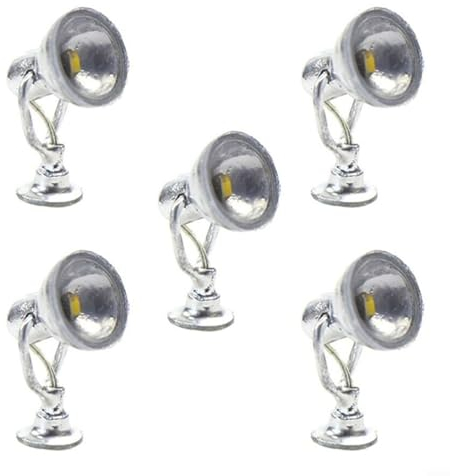 FUBESK 5 Stück Modelleisenbahn Maßstab 1:75 ~ 87 Lampe Strahler Flutlicht Modelleisenbahn Zug Lampe Post Flutlicht HO OO TT Scale LEDs NEU (warmweiß)
