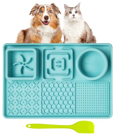 Lick Mat for Dogs, Dog Cat Licking Pad Mats for Butter Yogurt Peanut Frozen Food, Dog Slow Feeder Puzzle Bowl, Silicone Anti-Slip Pets Treats Feeding Mat for Large Dog/Puppy,(Green, 11.9x7.9)