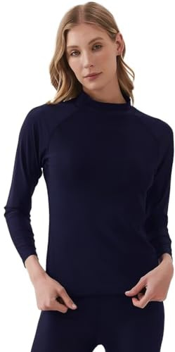 Sillictor Long Sleeve UV Swim Top Rash Guard Shirts for Women Sun Protection UPF 50+ High Neck Swimming Tops for Water Sports Surfing Beach, 116 Navy XL