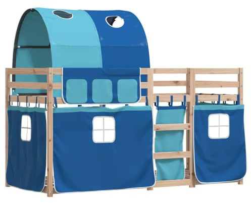 VidaXL Letto a Castello con Tende Blu 90x190 cm Massello Pino, Mobile Camera da Letto