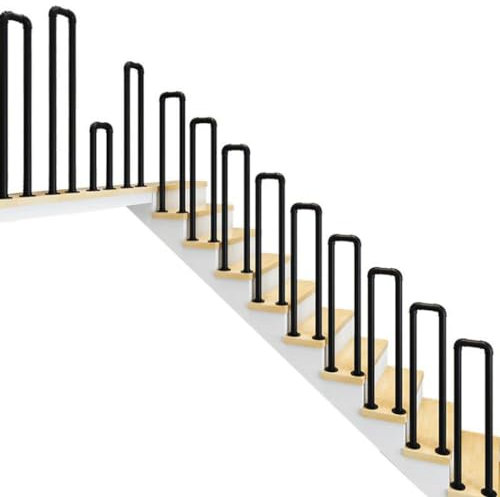 Pasamanos de escalera en forma de U, barandilla de hierro para balcón, barandilla de apoyo antideslizante para jardín, villa, pasillo (tamaño: 75 cm, color: negro)