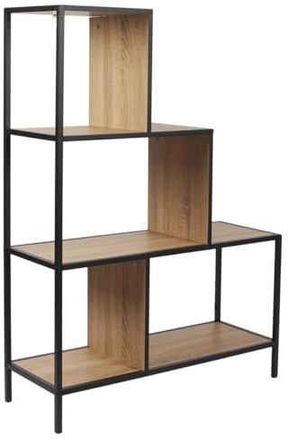 AltoBuy ENDIS - Etagère Escalier 4 Niveaux Aspect Bois et Métal Noir