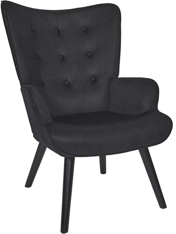 HOME DECO FACTORY, HD0364, Fauteuil de Salon Giulia Noir, Lounge Edition, Mobilier, Assise, canapé et Fauteuil, 68x96x75 cm, Hauteur Assise 43 cm, Noir