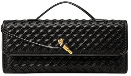 JYG Woven Handbag for Women Fashion Evening Shoulder Bag PU Leather Handmade Clutch Purse Dark Black Casual Crossbody Bags 2024