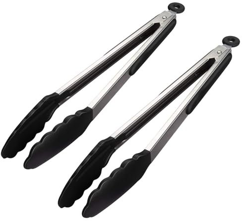 2 Pcs Non-Slip Stainless Steel Handle Silicone Tongs, Easy Grip and Smart Padlock System Cooking Tongs, Food Grade Hot Proof Kitchen Utensils for Cooking