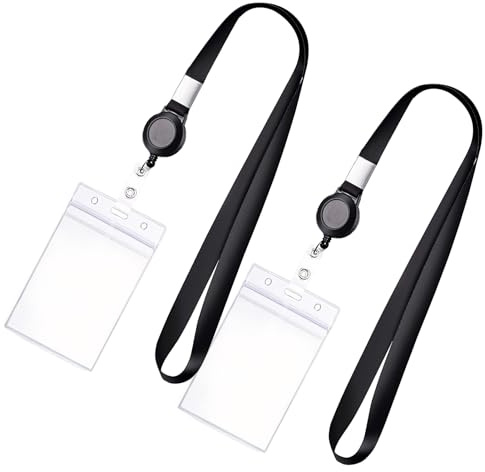 2 Pack Black Cruise Lanyards, Neck Strap with Retractable Badge Reel, Vertical Clear Waterproof ID Card Holder for Cruise Ship Cards & Daily ID Badges