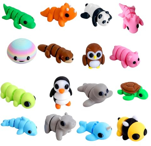 WitMbg Animali stampati in 3D, Fidgets, 16 mini agitatori stampati in 3D, figure di animali articolate per alleviare lo stress, giochi creativi e decorazione per la scrivania di casa e ufficio