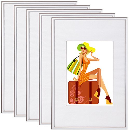 WOLTU Bilderrahmen A4, 5er Set, Silber Collage Wanddeko, Fotorahmen mit Passepartout, 21x29,7 cm,mehrere bilder, Posterrahmen zum vertikalen oder horizontalen Aufhängen/Aufstellen