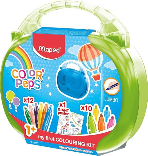 Maped Valigetta Per Colorare (10 Pennarelli+12 Pastelli Cera+Poster Da Colorare)