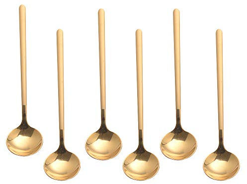 6 PCS Gold Coffee Spoons, 18/8 Stainless Steel Espresso Spoons, 5.2 Inches Vogue Mini Tea Spoon, Cappuccino Stirring Small Spoon for Dessert, Ice Cream, Frosted Handle, Sweejar (Gold)