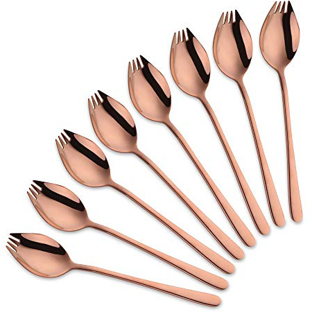 SBOMHS 8 Pieces (3 in 1) Spork Stainless Steel Knife Spoon Fork Set Camping Cutlery Set Rose Gold