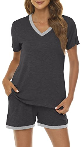 MoFiz Pijamas Mujer Verano Suave Conjunto de Pijama Corto Ropa de Dormir 2 Piezas Shorts y Camiseta