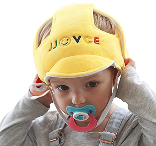 ZESLIV Casque de protection pour bébé - Protection de la tête - En polaire - Avec fermeture Velcro - Réglable - Anti-collision - Jaune