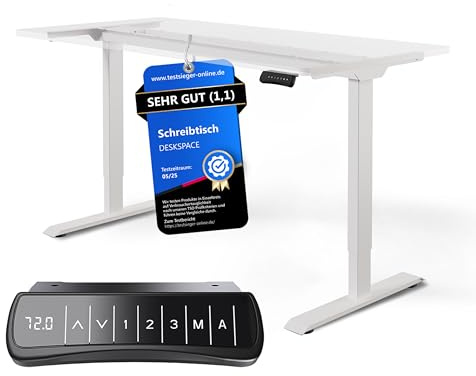 DESKSPACE PRO Höhenverstellbarer Schreibtisch Gestell (elektrisch) - Schreibtischgestell Höhenverstellbar mit Kollisionsschutz, Memory Funktion, USB-Anschluss und 5 Jahre Gewährleistung (Weiß)