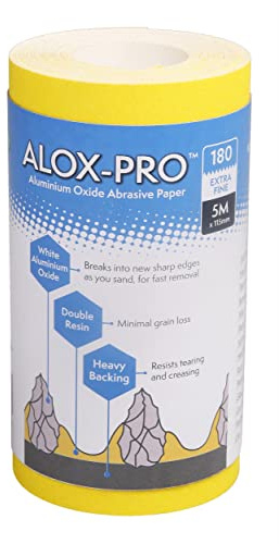 Axus Decor Alox Pro Yellow Aluminum Oxide - 5m x 115mm, 180 grit Sandpaper Roll - Ideal for Wood, Paint, Metal, Automotive, and More, Ideal For Professional Painter's & DIY enthusiasts