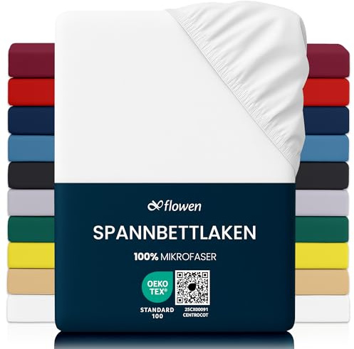 Flowen Spannbettlaken 200x200 cm Mikrofaser Spannbetttuch Weiß für Bett Atmungsaktive Hypoallergene Bettlaken Anti-Milbe Leicht Weich und Knitterfrei mit 30 cm Tiefe Tasche Maschinenwaschbares