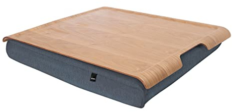 Bosign. Laptray - Vassoio da ginocchio con cuscino a sacco per laptop, colazione, cuscino rimovibile e lavabile, in salice naturale, cuscino grigio grande, 46 x 38 x 6,5 cm