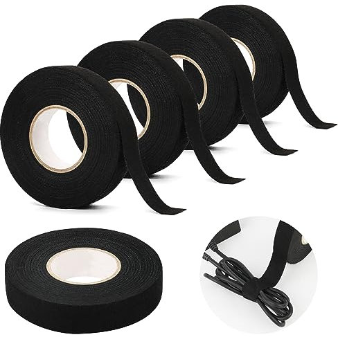RISVOWO 4 Piezas Cinta Aislante, 19mm x 15m Cinta Adhesiva de Ttejido Automotriz, Cinta Aislante Termica, Cinta Aislante de Tela, para Arnés de Cables para Motocicleta Automóvil y Hogar (Negro)