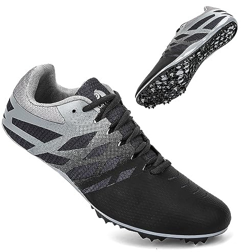 Men Women Kids Track and Field Shoes Professional 8 Spikes Running Racing Sneakers Breathable Lightweight Sprinting Shoes (5,Black Grey)
