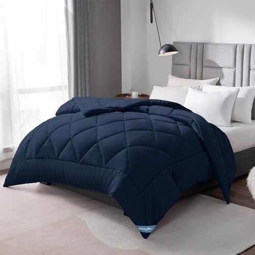 WAVVE Edredón Relleno Nórdico 220x240 cm para Cama 135/150 / 160, Edredón de Fibra 300gr/m², Ligero, Suave, Transpirable (240x220 cm, Azul Marino)