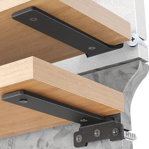 Yeabett Lot de 2 supports d'étagère en métal de 15 cm, avec vis, capacité de charge de 70 kg, noir