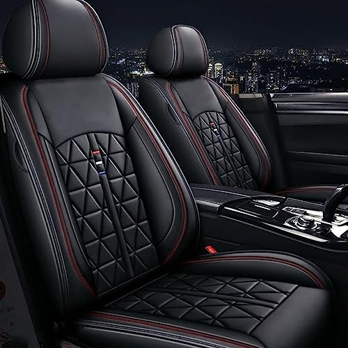 chifeng Funda de asiento de coche de color negro, estilo moderno, material de piel sintética, resistente al desgaste y transpirable, fácil de limpiar, ecológica e inodora, funda de coche de dos piezas