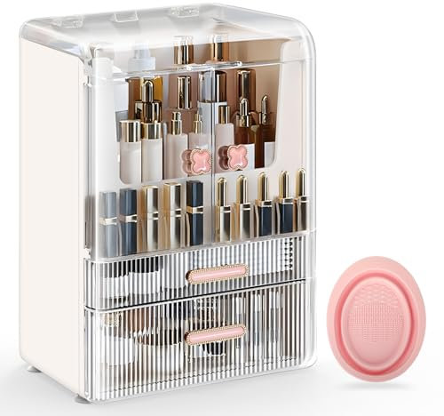 Wuciray Organizer Trucchi Chiuso Porta Trucchi Organizzatore Grande Skincare Makeup Organiser Portatrucchi con Cassetti Antipolvere e Impermeabili per Camera da Letto Bagno Bathroom Bianco 2