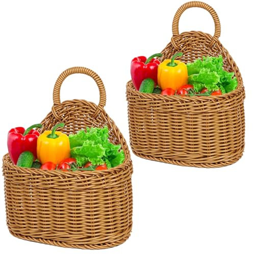 2 Pezzi Frutta da Parete Cestino, Cestini di Frutta da Appendere, Cestino Intrecciato in Plastica Sospeso, Cestino da Appendere per Frutta Cucina, per Soggiorno, Bagno, Cucina e Camera