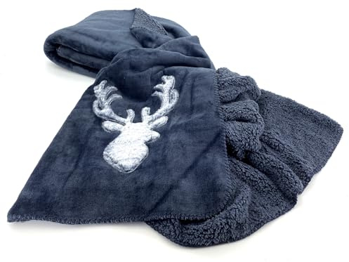 heimtexland Kuscheldecke Hirsch Fell Imitat Wohndecke flauschig warm 200x150 Landhaus Sofadecke Typ903 grau
