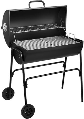 TsoLay Barbecue a Carbonella, Barbecue Portatile a Barile con Griglia Scaldavivande, Prese d'Aria E Ruote, Barbecue a Carbonella a Barile con Coperchio, Termometro Integrato, per Grigliare Carne