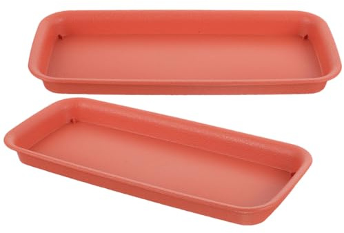 Veemoon Bandeja para Macetas Rectangular 2 Piezas Color Ladrillo para Plantas Interior y Exterior, Recogedor de Agua Antidesbordamiento, Plástico Duradero y Reutilizable