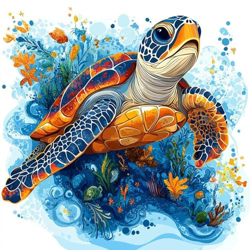 Fountor Sea Turtle Paint by Numbers for Adults Without Frame 40x40 CM | Sea Turtle DIY Acrylic Painting by Numbers for Adults, Stress Relief Craft Kits, Home Wall Decor Gift