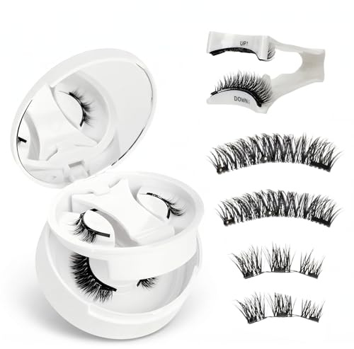 Set de 2 Pares de Pestañas Postizas Magneticas sin Eyeliner - Sin Pegamento con 3 Imanes y Punto Plateado para Distinguir - Aspecto Natural 3D, Reutilizables - Incluye Aplicador y Estuche con Espejo