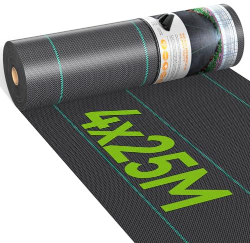 iropro Telo Pacciamatura Anti Erbacce, 4m x 25m, 100m² Telo Anti Erbacce Orto, Giardino, Tessuto Permeabile all'Acqu, Stabilizzazione ai Raggi UV,Barriere Contro Le Erbe Infestanti