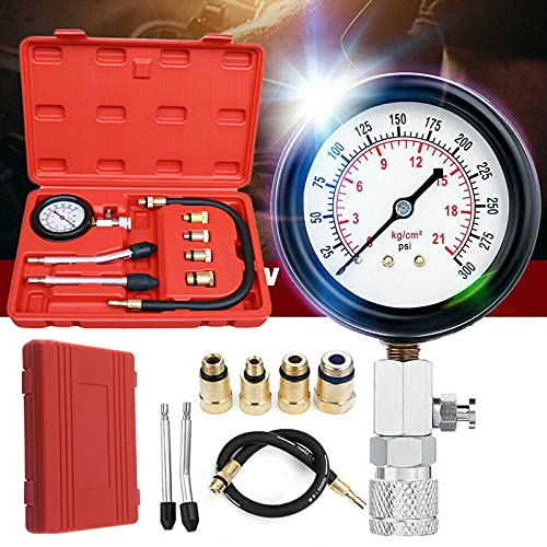 Kompressionstester Kompressions Druckverlust Benzin Motor für Dieselmotoren Motorrad Diagramm Kompressionsmessgerät set öldruckprüfer kfz 0-20 bar oder 0-300 psi Meßgerät Drucktester M10 M12 M14 M18