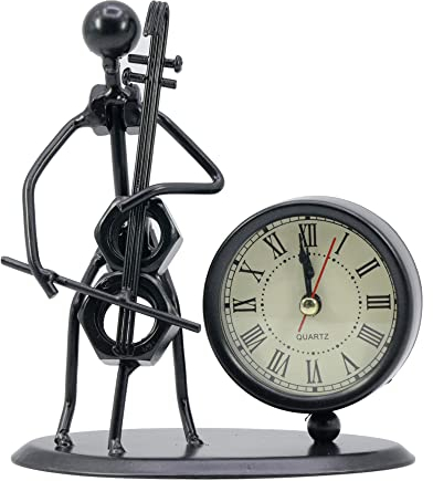 XUBX Vintage Style Metal Desk Clock, Classic Retro Table Clock, Creative Modern Iron Art Instrument Black Quartz Clock, Shelf Clock Decorative Desk Clock for Home Office Desk Decoration (XUBX-8)