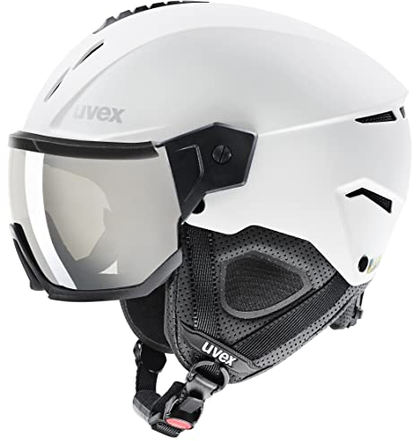 uvex instinct visor - Skihelm für Damen und Herren - mit Visier - individuelle Größenanpassung - white-black matt - 60-62 cm