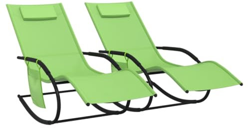 vidaXL 2X Schaukelliege Schaukelstuhl Sonnenliege Gartenliege Liegestuhl Relaxliege Swing Liege Camping Relaxstuhl Grün Stahl Textilene