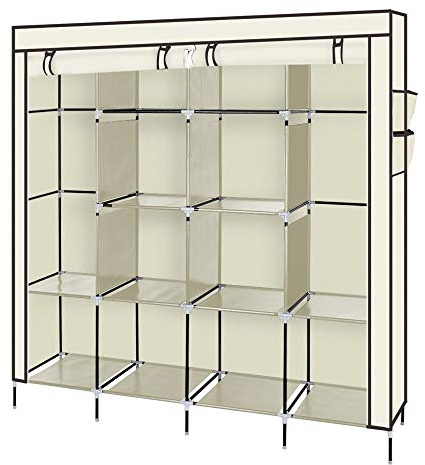 Outvita Armoire de Rangement Penderie Tissu Armoire Chambre Portable pour Chambre D'adulte avec Housse 12 Couches - 169,5x44x181,5cm, Beige…