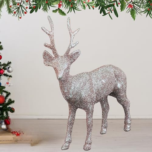 HOVUK Rosegold Glitter Christmas Reindeer Decoration Figurines, 17cm Standing Stag Ornament for Christmas Table Decoration and Gift Bags